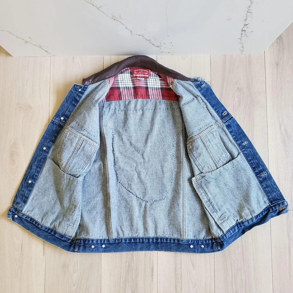 Vintage Marlboro Country Store Vest Mens M Blue Denim Biker Lamb Of God Patch